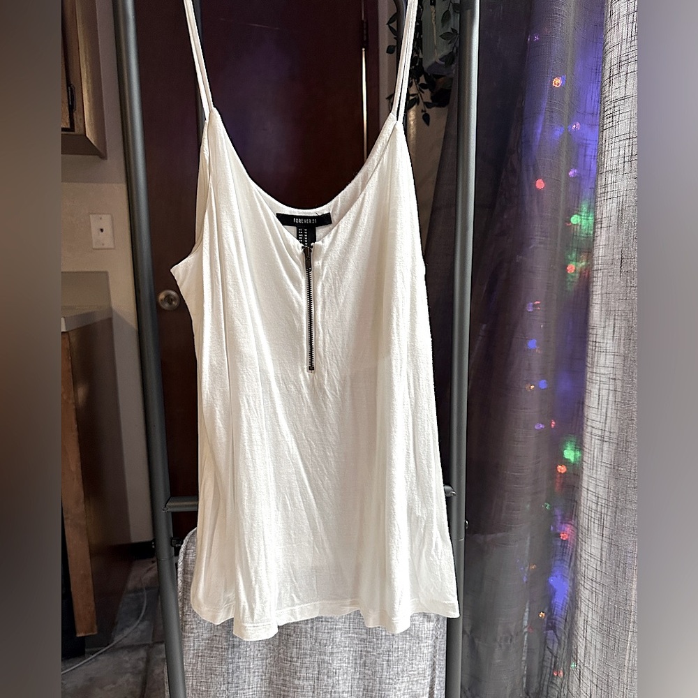 Women’s Medium Forever21 White Zipper Detail Flowy Tank Top